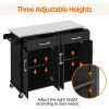 Black Kitchen Island Cart with Stainless Steel Top 2 Drawers and Cabinet