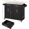 Black Kitchen Island Cart with Stainless Steel Top 2 Drawers and Cabinet