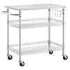 Kitchen Island Cart with Stainless Steel Top and 2 Bottom Storage Shelves