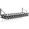 Black Metal Rectangular Wall Mounted Kitchen Pot Rack with 12 Hanging Hooks