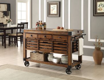 Kaif Distressed Chestnut Finish Kitchen Cart