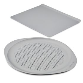 Farberware GoldenBake Nonstick Baking Sheet and Pizza Crisper Pan Set, 2-Piece, Gray