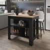 Aztec Kitchen Island in melamine with open storage, Light pine + black