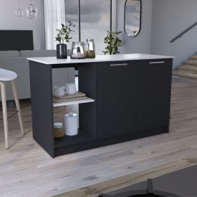 Juniper Kitchen Island with Large Top Surface, Double Door Cabinet, and Open Shelves