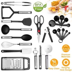 23Pcs Kitchen Utensil Set Stainless Steel Nylon Heat Resistant Cooking Utensil Tool Kit w/ Grater Scraper Tongs Whisk Can Bottle Opener Pizza Cutter V