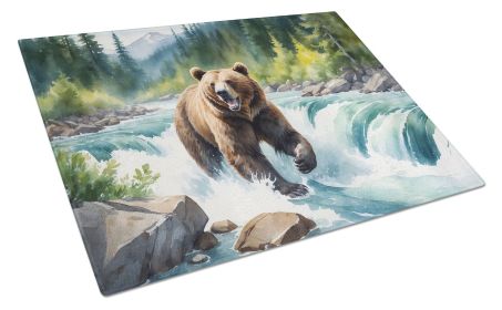 Alaskan Wilderness Grizzly Bear Glass Cutting Board Decorative Tempered Glass Kitchen Cutting and Serving Board Large Size Chopping Board