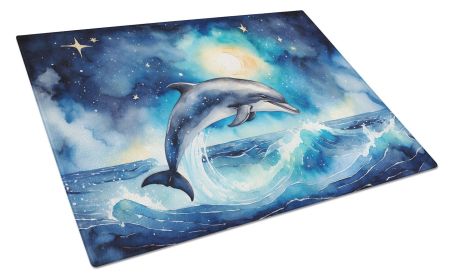 Dolphin in a Starry Sea Glass Cutting Board Decorative Tempered Glass Kitchen Cutting and Serving Board Large Size Chopping Board