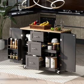 K&K Rolling Kitchen Island with Storage, Kitchen Cart with Rubber Wood Top, 3 Drawer, 2 Slide-Out Shelf and Internal Storage Rack