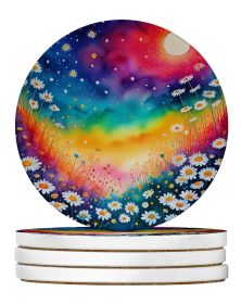 Colorful Daisies Large Sandstone Coasters Pack of 4 Absorbent Round Coasters Decor Gifts for Men or Women, 4 in, Multicolor