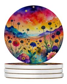 Colorful Scabiosa Large Sandstone Coasters Pack of 4 Absorbent Round Coasters Decor Gifts for Men or Women, 4 in, Multicolor