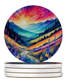 Colorful Annual Larkspur Large Sandstone Coasters Pack of 4 Absorbent Round Coasters Decor Gifts for Men or Women, 4 in, Multicolor