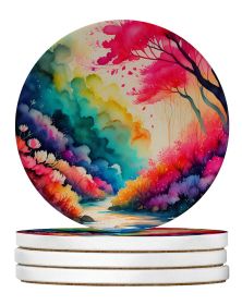 Colorful Azaleas Large Sandstone Coasters Pack of 4 Absorbent Round Coasters Decor Gifts for Men or Women, 4 in, Multicolor