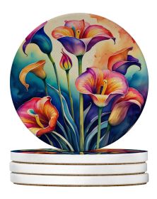 Colorful Calla Lilies Large Sandstone Coasters Pack of 4 Absorbent Round Coasters Decor Gifts for Men or Women, 4 in, Multicolor