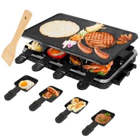 1300W Raclette Desktop Grill for 8People Non-Stick Reversible Electric Indoor Griddle with 8 Cheese Melt Pans Adjustable Temperature Dishwasher Safe K