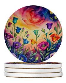 Colorful Lisianthus Large Sandstone Coasters Pack of 4 Absorbent Round Coasters Decor Gifts for Men or Women, 4 in, Multicolor