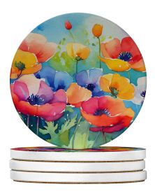 Anemones in Watercolor Large Sandstone Coasters Pack of 4 Absorbent Round Coasters Decor Gifts for Men or Women, 4 in, Multicolor