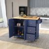 Rolling Mobile Kitchen Island with Drop Leaf - Solid Wood Top, Locking Wheels & Storage Cabinet 52.7 Inch Width(Dark blue)