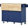 Rolling Mobile Kitchen Island with Drop Leaf - Solid Wood Top, Locking Wheels & Storage Cabinet 52.7 Inch Width(Dark blue)