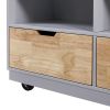 Rolling Kitchen Island with Storage, Two-sided Kitchen island Cart on Wheels with Wood Top, Wine and Spice Rack, Large Kitchen Cart with 2 Drawers