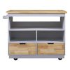 Rolling Kitchen Island with Storage, Two-sided Kitchen island Cart on Wheels with Wood Top, Wine and Spice Rack, Large Kitchen Cart with 2 Drawers