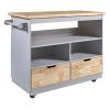 Rolling Kitchen Island with Storage, Two-sided Kitchen island Cart on Wheels with Wood Top, Wine and Spice Rack, Large Kitchen Cart with 2 Drawers