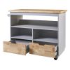 Rolling Kitchen Island with Storage, Two-sided Kitchen island Cart on Wheels with Wood Top, Wine and Spice Rack, Large Kitchen Cart with 2 Drawers