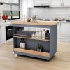 Rolling Kitchen Island with Storage, Two-sided Kitchen island Cart on Wheels with Wood Top, Wine and Spice Rack, Large Kitchen Cart with 2 Drawers