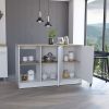 Juniper Kitchen Island, Four Open Shelves, Two Cabinets -Light Oak / White