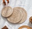 Set Of 2 Handmade Natural Round Rattan Placemats Insulation Mat Pad,23CM