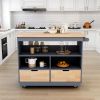 Rolling Kitchen Island with Storage, Two-sided Kitchen island Cart on Wheels with Wood Top, Wine and Spice Rack, Large Kitchen Cart with 2 Drawers