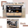 Rolling Kitchen Island with Storage, Two-sided Kitchen island Cart on Wheels with Wood Top, Wine and Spice Rack, Large Kitchen Cart with 2 Drawers