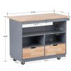 Rolling Kitchen Island with Storage, Two-sided Kitchen island Cart on Wheels with Wood Top, Wine and Spice Rack, Large Kitchen Cart with 2 Drawers