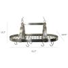 Rustic 2-Light 10 Hook Ceiling Mounted Hanging Pot Rack in Brushed Nickle