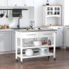 White Rolling Kitchen Island 2 Drawers Storage with Stainless Steel Top