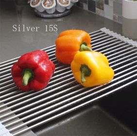 Folding Kitchen Drain Sink Rack Stainless Steel (Option: Silver-15S)