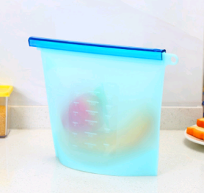 Silicone fresh-keeping bag vacuum sealed bag food  storage bag refrigerator food fruit storage bag (Option: Blue-4000ml)