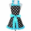 1pc Cute Apron, Retro Polka Dot Aprons, Ruffle Side Vintage Cooking Aprons With Pockets, Adjustable Kitchen Aprons For Women Girls, Waitress Chef