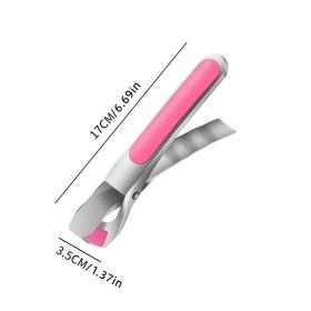 1pc Hot Bowl Dish Plate Gripper Clips; 304 Stainless Steel Anti-Scalding Tong Clamp; Anti-Scalding Kitchen Gadget; Heat Resistant Silicone Cooking Pin (Color: Pink)