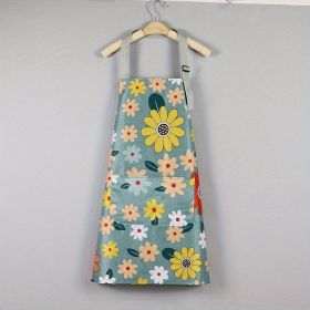 1pc Oil-proof And Waterproof Apron; Floral Pattern Kitchen Cooking Apron With Pocket (Color: Green)