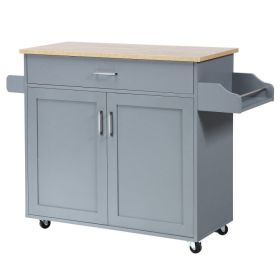 Rolling Kitchen Island Cart with Towel and Spice Rack (Color: Gray)