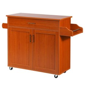 Rolling Kitchen Island Cart with Towel and Spice Rack (Color: Orange)