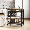 3-tier Bar Cart on Wheels Home Kitchen Serving Cart with Wine Rack and Glasses Holder