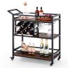 3-tier Bar Cart on Wheels Home Kitchen Serving Cart with Wine Rack and Glasses Holder