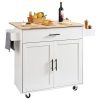 VEVOR Kitchen Island Cart with Solid Wood Top, 35.4" Width Mobile Carts with Storage Cabinet, Rolling Kitchen Table with Spice Rack, Towel Rack