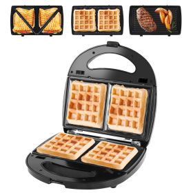 Electric Sandwich Maker Waffle Panini Press Grill with Removable Non-Stick Plates Double-Sided Heating Cool Touch Handle For Breakfast Steak Toaster B (Type: 3 In 1 Maker)