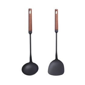 Kitchen Cooking Iron Spatula with Long Wooden Handle(AMZ Shipping) (Color: Black, Type: Style B)