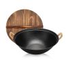 Cast Iron Wok Pan with Dual Handle and Wooden Lid(AMZ Shipping)