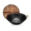 Cast Iron Wok Pan with Dual Handle and Wooden Lid(AMZ Shipping)