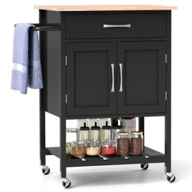 Rolling Kitchen Island Cart with Drawer and Towel Rack (Color: Black)