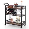 3-tier Bar Cart on Wheels Home Kitchen Serving Cart with Wine Rack and Glasses Holder